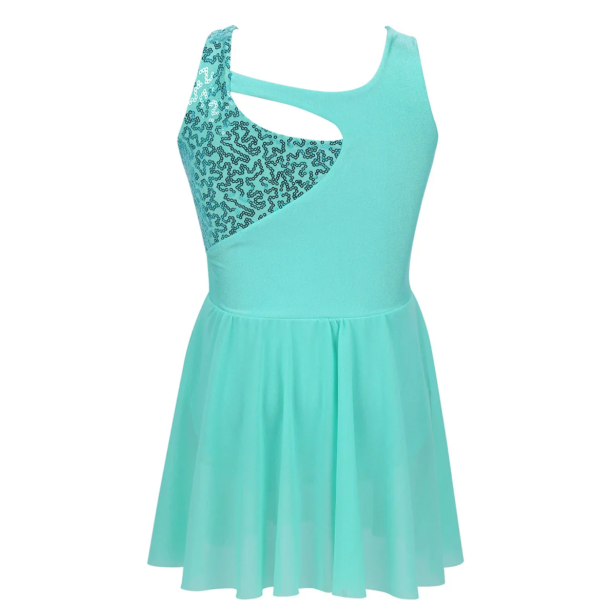 Girls Shiny Rhinestone Jazz Ballet Dance Dress Decorated Collar Sequins Mesh Tassel Hem Dance Leotards Dance Performance Dress - Image 18