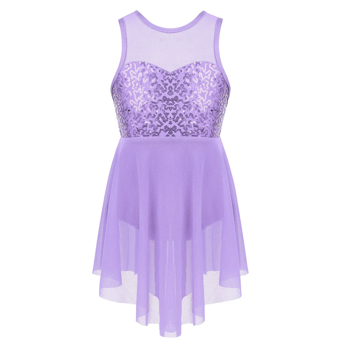 Girls Shiny Rhinestone Jazz Ballet Dance Dress Decorated Collar Sequins Mesh Tassel Hem Dance Leotards Dance Performance Dress - Image 6