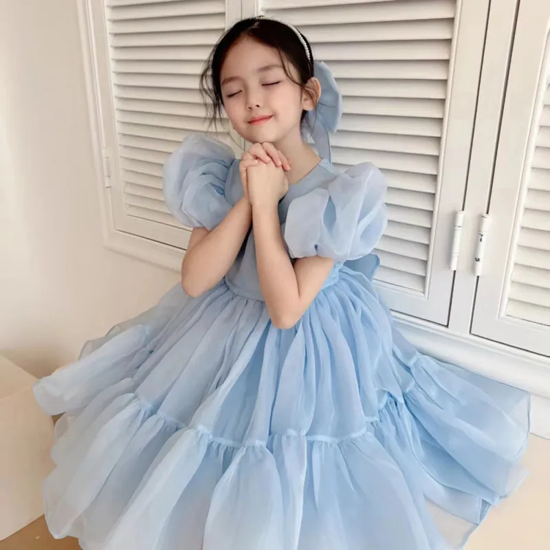 Girls Summer Dress Bubble Sleeve Birthday Dresses Party Princess Gown Baby Clothes Toddler Girl Dresses 2-7Y - Image 3