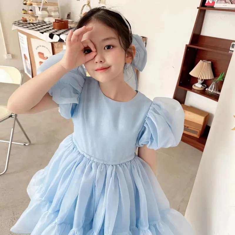 Girls Summer Dress Bubble Sleeve Birthday Dresses Party Princess Gown Baby Clothes Toddler Girl Dresses 2-7Y - Image 5