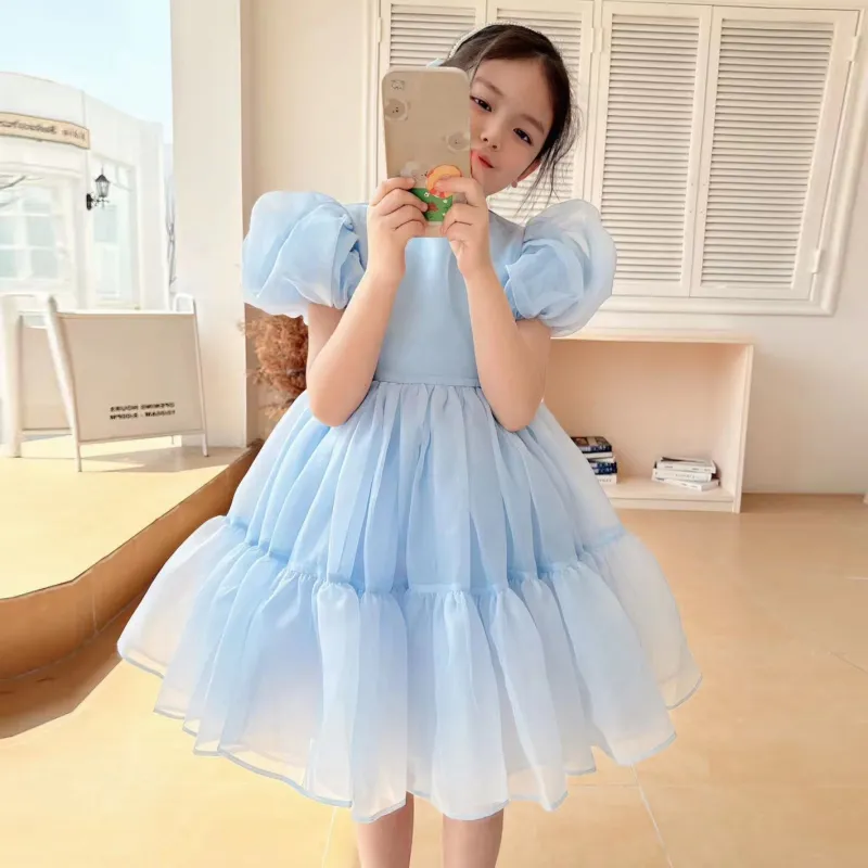 Girls Summer Dress Bubble Sleeve Birthday Dresses Party Princess Gown Baby Clothes Toddler Girl Dresses 2-7Y - Image 7