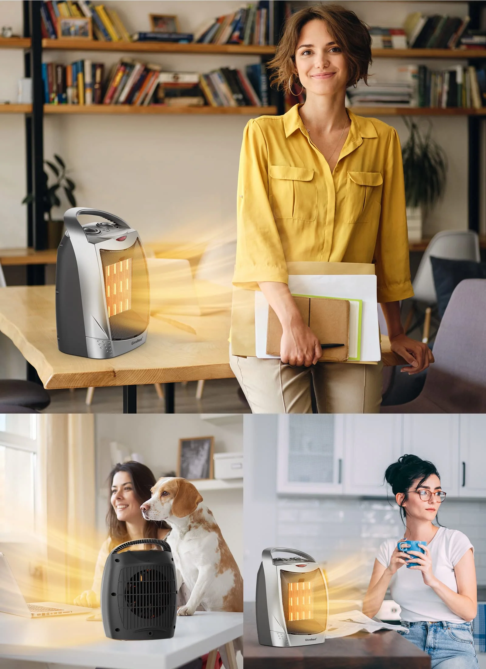 GiveBest Portable Electric Space Heater with Thermostat, 1500W/750W Safe and Quiet Ceramic Heater Fan, Heat Up 200 Square Feet for Office Room Desk Indoor Use, Silver - Image 2
