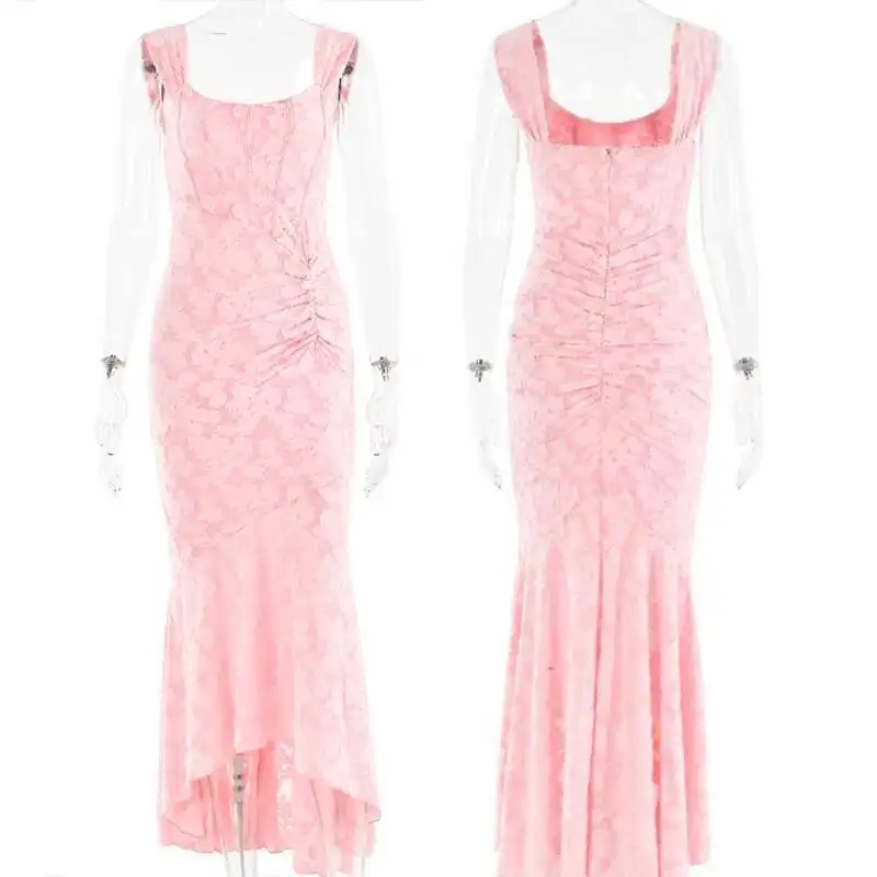 Giyu Sexy Lace Club Party Dresses Women 2024 Summer Elegant Sleeveless Backless Ruched Birthday Prom Mermaid Maxi Long Dress - Image 6