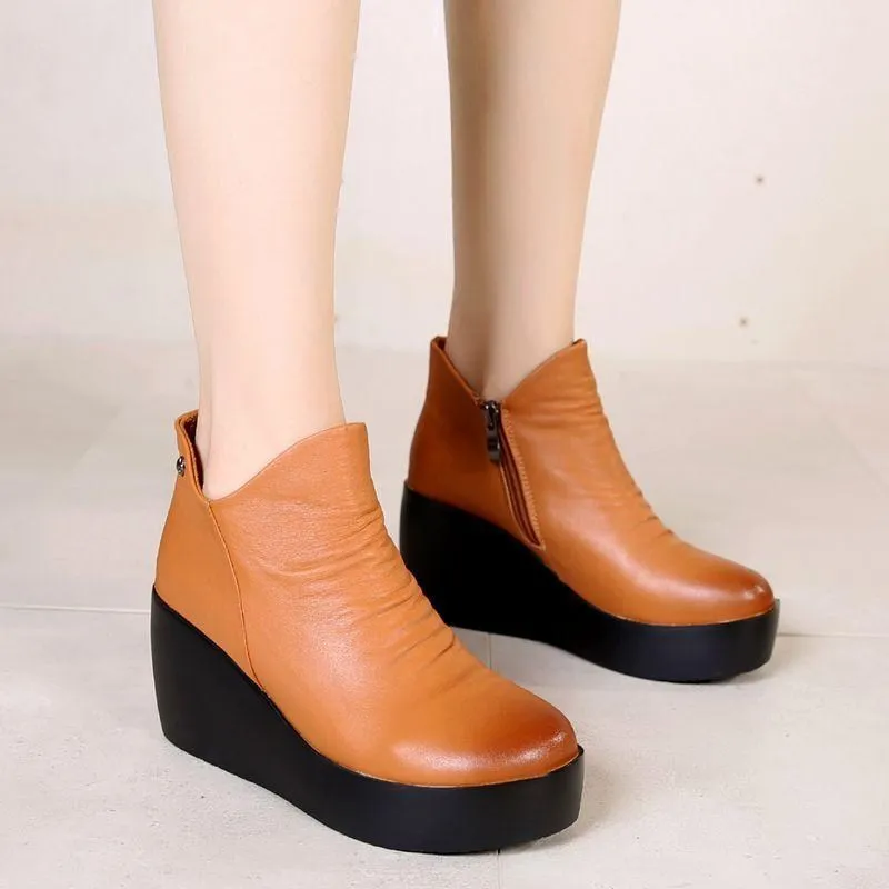 GKTINOO 2023 New Autumn Winter Women Shoes Woman Genuine Leather Wedges Snow Boots Height Increasing Ankle Women Boots Platform - Image 10