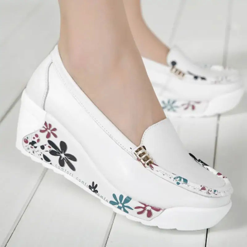 GKTINOO New Women's Genuine Leather Platform Shoes Wedges White Lady Casual Shoes Swing Mother Shoes Size 35-40 - Image 4
