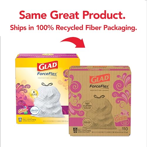 GLAD ForceFlex Tall Kitchen Drawstring Trash Bags, 13 Gallon White Trash Bag for Kitchen Trash Can, Gain Moonlight Breeze with Febreze Freshness and Leak Protection, 110 Count (Package May Vary) - Image 4