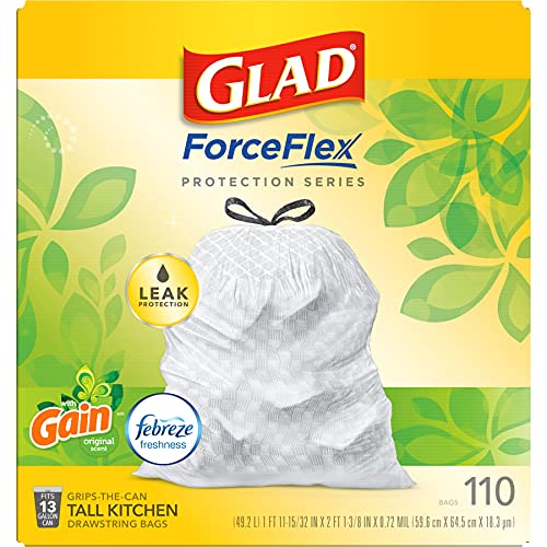 Glad Trash Bags, ForceFlex Protection Series Tall Garbage Bags, 13 Gal, Gain Original with Febreze, 110 Ct (Package May Vary) - Image 6