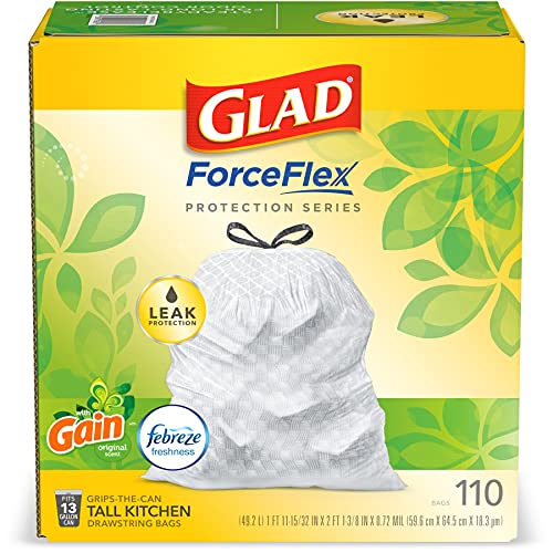 Glad Trash Bags, ForceFlex Protection Series Tall Garbage Bags, 13 Gal, Gain Original with Febreze, 110 Ct (Package May Vary) - Image 8