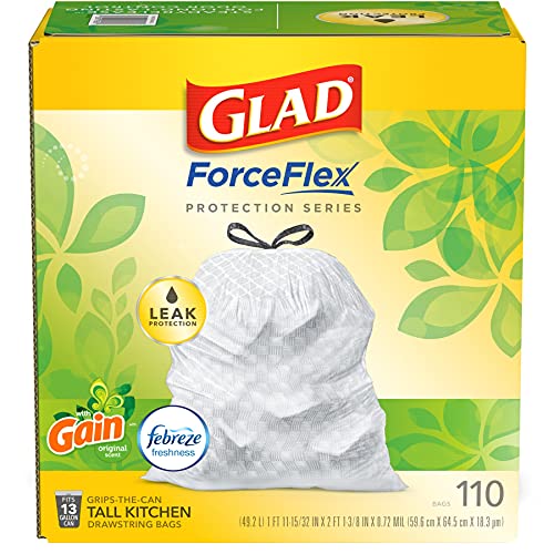 Glad Trash Bags, ForceFlex Protection Series Tall Garbage Bags, 13 Gal, Gain Original with Febreze, 110 Ct (Package May Vary) - Image 9