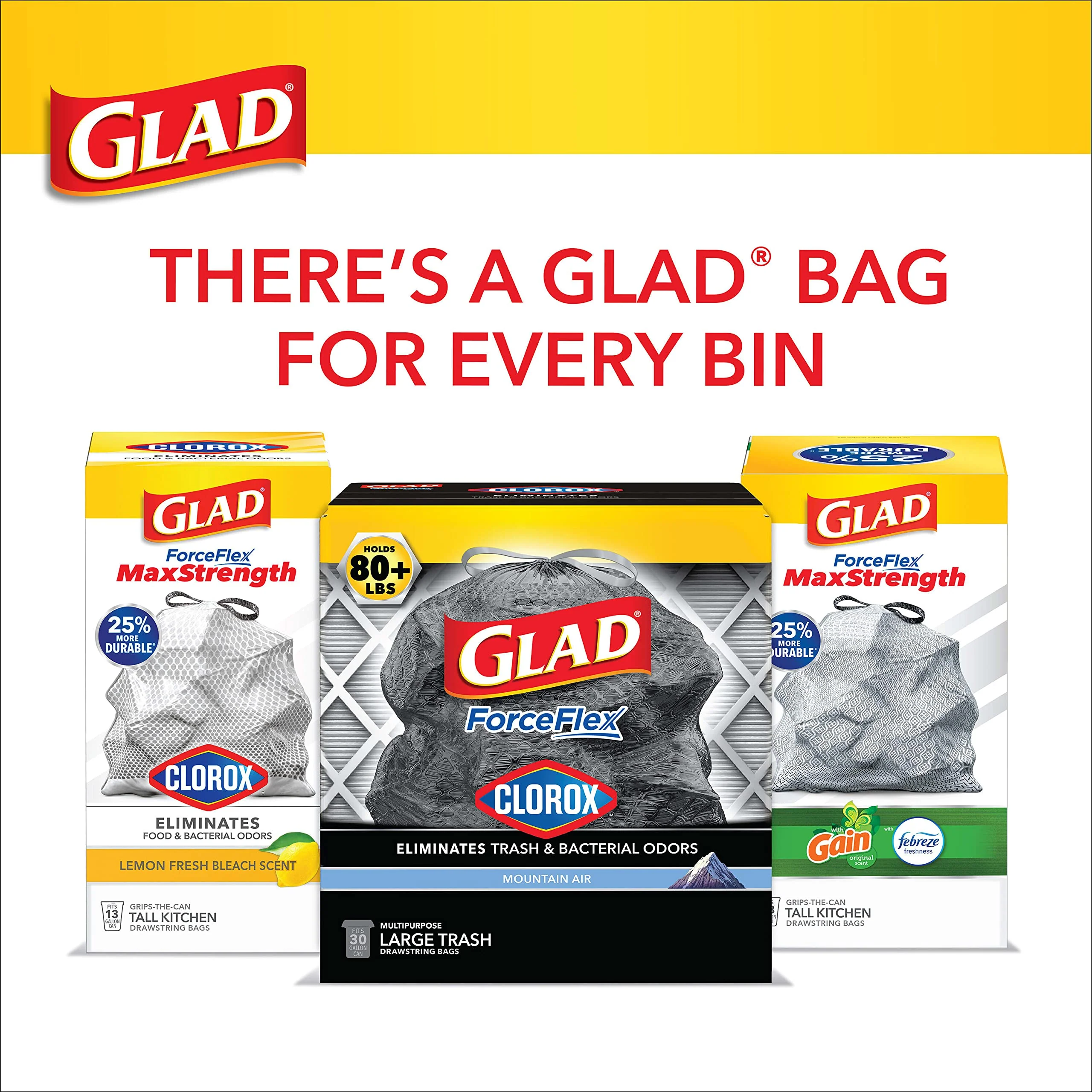 Glad Trash Bags, Large Drawstring Garbage Bags ForceFlex with Clorox, 30 Gallon, Mountain Air, 25 Count - Image 11