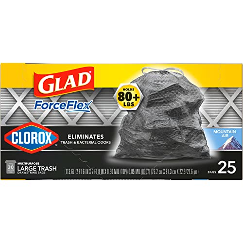 Glad Trash Bags, Large Drawstring Garbage Bags ForceFlex with Clorox, 30 Gallon, Mountain Air, 25 Count - Image 5