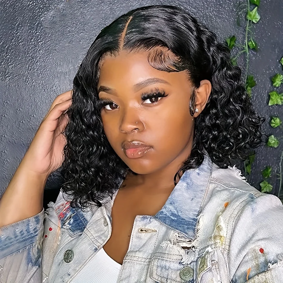 Glamorous Deep Wave Brazilian Human Hair Wig for Women - Glueless 4x4 Transparent Lace Frontal, Pre-Plucked, Free Part, 150% Density, Natural Black - Image 7