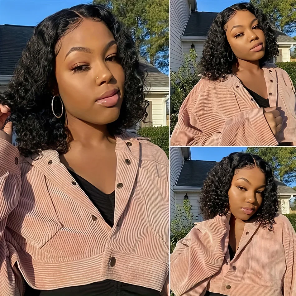 Glamorous Deep Wave Brazilian Human Hair Wig for Women - Glueless 4x4 Transparent Lace Frontal, Pre-Plucked, Free Part, 150% Density, Natural Black - Image 6