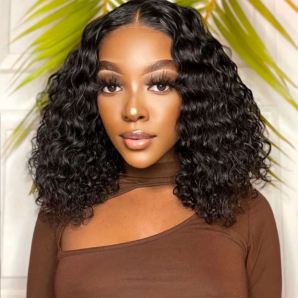 Glamorous Deep Wave Brazilian Human Hair Wig for Women - Glueless 4x4 Transparent Lace Frontal, Pre-Plucked, Free Part, 150% Density, Natural Black - Image 9