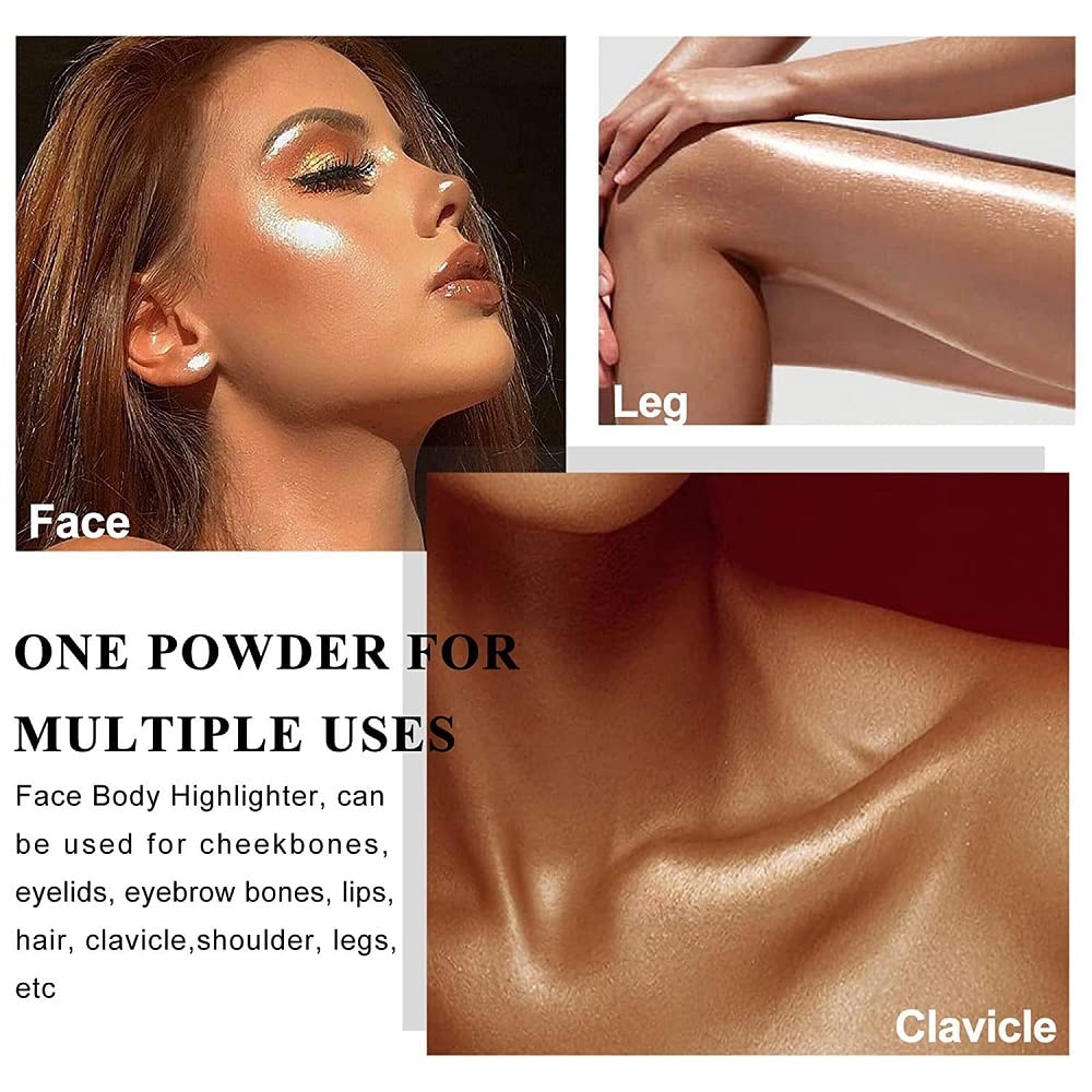 Glitter Powder Highlighter Makeup, Body Brightens the Natural Three-dimensional Face Blusher Patting Powder Highlighter. (01# White moonbeam) - Image 9