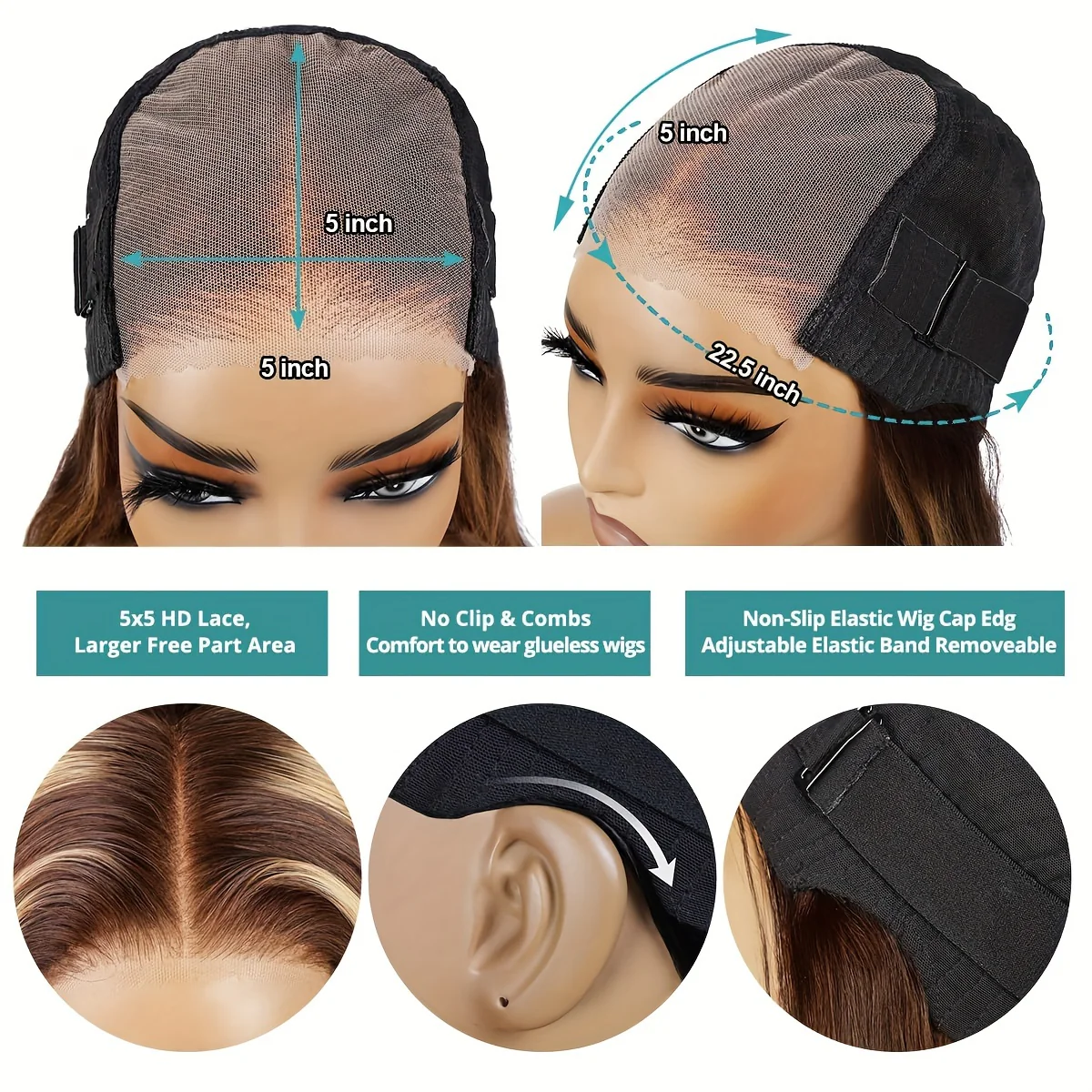 Glueless Wigs Human Hair Pre Cut Lace 4/27 Highlight Ombre Straight Lace Front Wig Human Hair 180% Density 5X5 HD Honey Blonde Lace Front Wig Human Hair For Women Pre Plucked With Baby Hair - Image 5