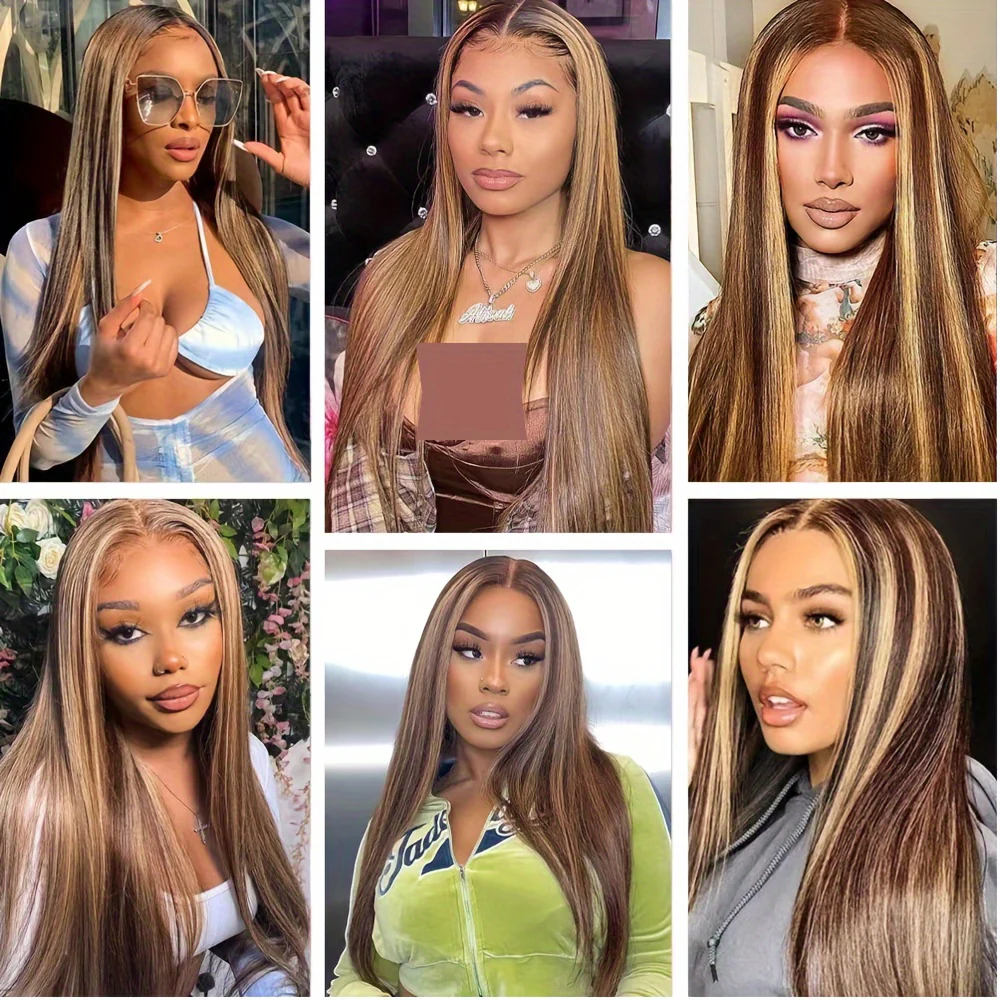 Glueless Wigs Human Hair Pre Cut Lace 4/27 Highlight Ombre Straight Lace Front Wig Human Hair 180% Density 5X5 HD Honey Blonde Lace Front Wig Human Hair For Women Pre Plucked With Baby Hair - Image 2