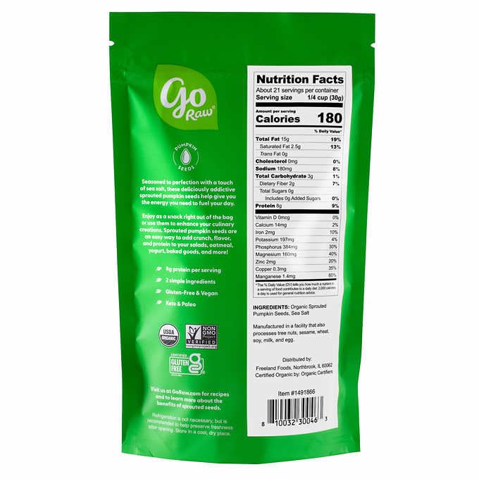Go Raw Sprouted Organic Pumpkin Seeds with Sea Salt, 22 oz, 1.4 Pound Bag - Image 3
