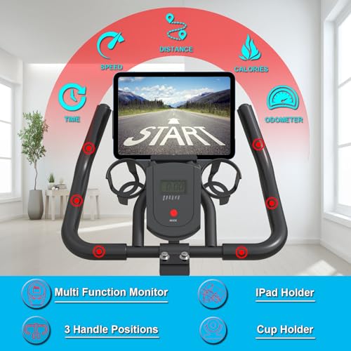 GOFLYSHINE Exercise Bikes Stationary,Exercise Bike for Home Indoor Cycling Bike for Home Cardio Gym,Workout Bike with Ipad Mount & LCD Monitor,Silent Belt Drive - Image 5