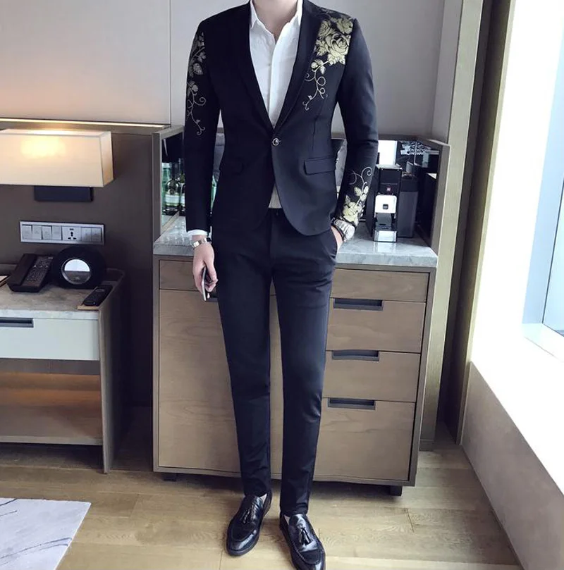 Gold Flower Print One Button Blazer Jacket Men 2023 Brand New Party Wedding Festival Stylish Slim Suit Blazer Men Costume Homme - Image 3