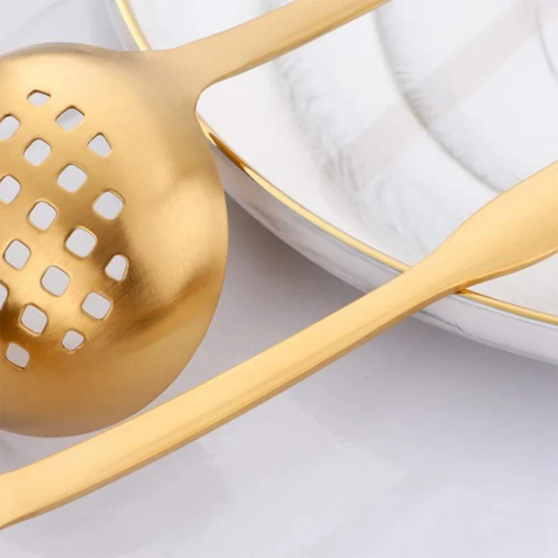 Gold Soup Ladle Colander Set, Long Handle Stainless Steel Kitchenware Cookware Serving Spoon, For Cooking Utensil(4 PCS) - Image 3