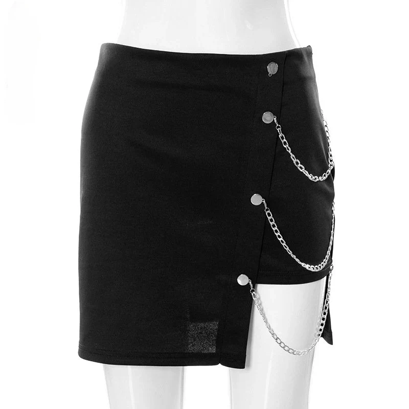 Gothic Skirt Irregular Chain Mini Skirt Woman Fashion Y2k Clothes Autumn Winter Streetwear Solid High Waist Black Skirt - Image 6