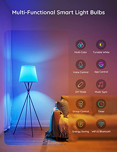Govee Smart Light Bulbs, WiFi Bluetooth Color Changing Light Bulbs, Music Sync, 54 Dynamic Scenes, 16 Million DIY Colors RGB Light Bulbs, Work with Alexa, Google Assistant Home App, 4 Pack - Image 2