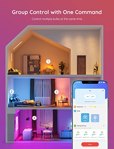 Govee Smart Light Bulbs, WiFi Bluetooth Color Changing Light Bulbs, Music Sync, 54 Dynamic Scenes, 16 Million DIY Colors RGB Light Bulbs, Work with Alexa, Google Assistant Home App, 4 Pack - Image 4