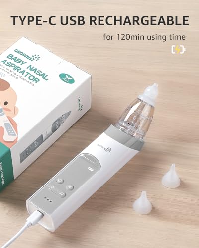 GROWNSY Nasal Aspirator for Baby, Electric Nose Aspirator for Toddler, Baby Nose Sucker, Automatic Nose Cleaner with 3 Silicone Tips, Adjustable Suction Level, Music and Light Soothing Function - Image 5