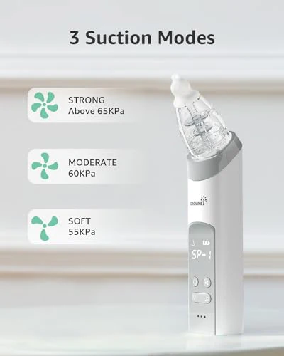 GROWNSY Nasal Aspirator for Baby, Electric Nose Aspirator for Toddler, Baby Nose Sucker, Automatic Nose Cleaner with 3 Silicone Tips, Adjustable Suction Level, Music and Light Soothing Function - Image 6