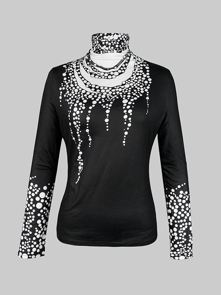Gymystars Long Sleeve T Shirt Skinny Printed Tops for Women New Autumn High-Neck Slim Fit Clothes Black Wear Base Layer Outside - Image 3