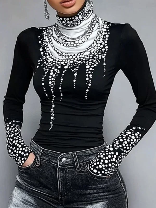 Gymystars Long Sleeve T Shirt Skinny Printed Tops for Women New Autumn High-Neck Slim Fit Clothes Black Wear Base Layer Outside - Image 7