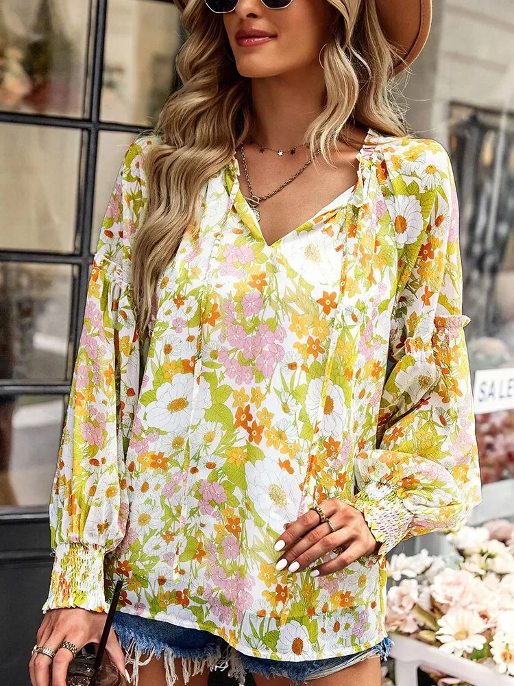 GypsyLady Floral Printed Boho Blouse Shirt Loose Casual Autumn Spring Long Sleeve Women Blouse Holiday Party Ladies Tops Shirt - Image 9