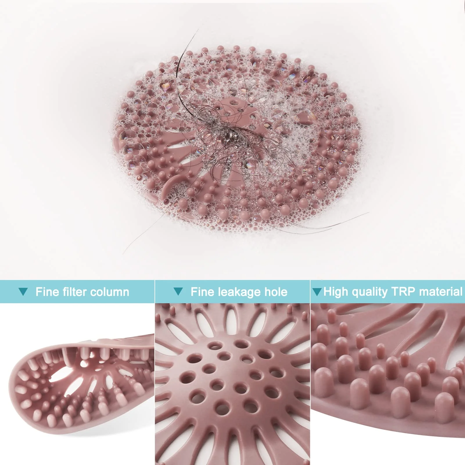 Hair Catcher Shower Drain Covers Protector Durable Silicone Bathtub Hair Stopper Easy to Install and Clean Suit for Bathroom Tub Shower and Sink, 5 Pack - Image 7