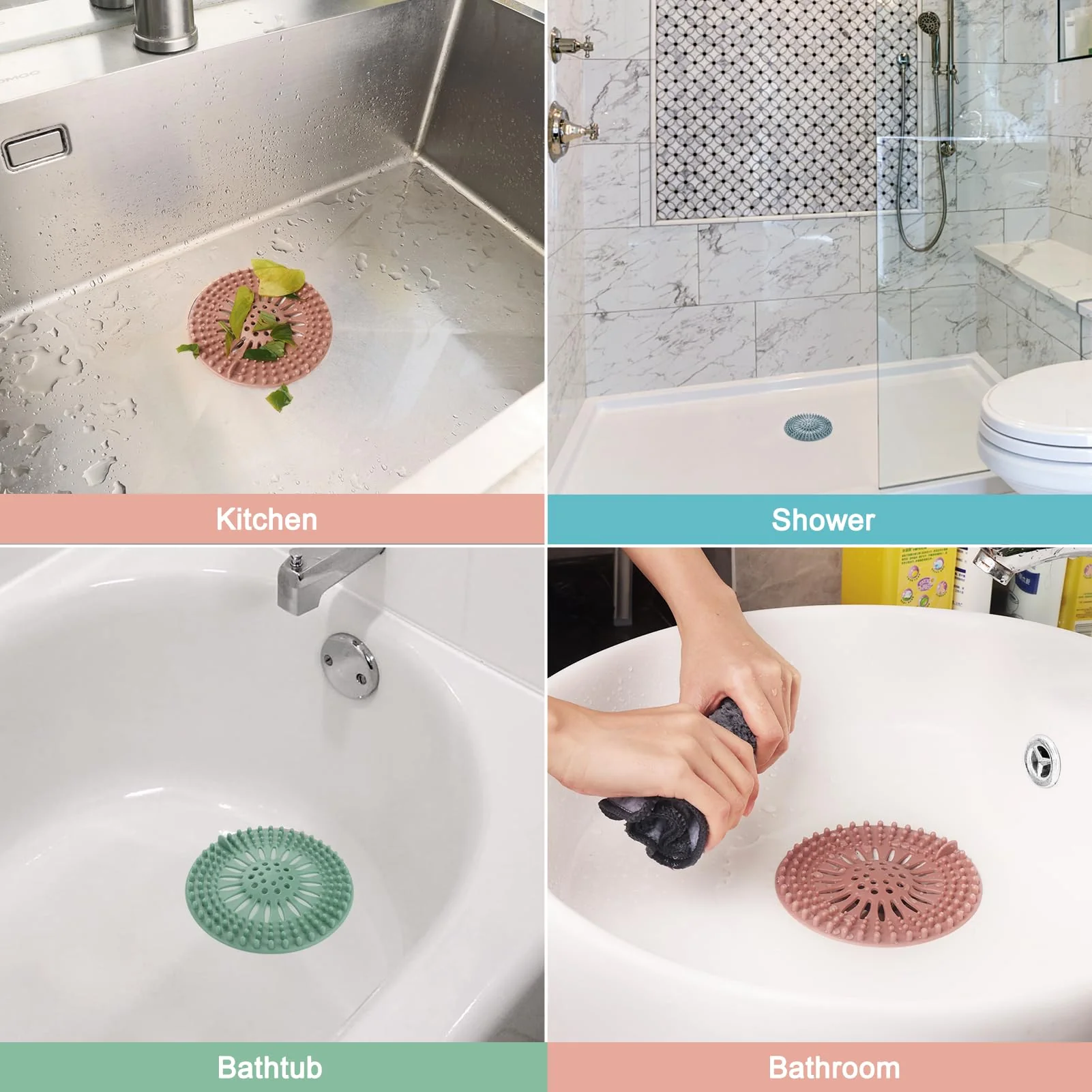 Hair Catcher Shower Drain Covers Protector Durable Silicone Bathtub Hair Stopper Easy to Install and Clean Suit for Bathroom Tub Shower and Sink, 5 Pack - Image 8