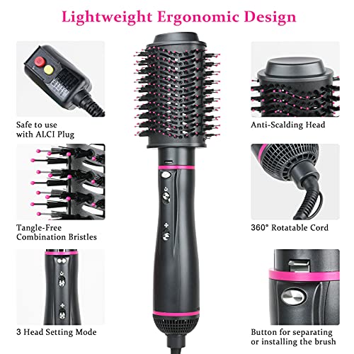 Hair Dryer Brush, 4 in 1 One Step Professional Hot Air Brush for Curling Drying Straightening Combing, [Ceramic Coating][Negative Ion] Volumizer Blow Dryer Brush Gray - Image 5