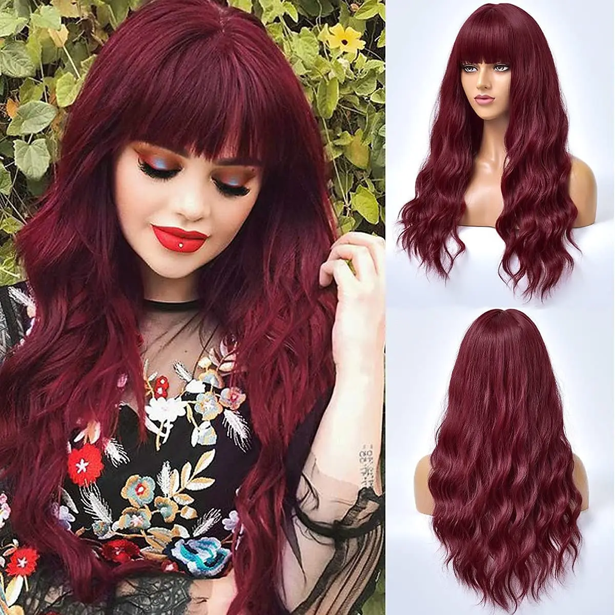 HAIRJOY Women Long Curly Hair Wave Wig  with Bangs Synthetic Heat-resistant Hair Wig  for Daily Party Cosplay Costumes Wigs - Image 6