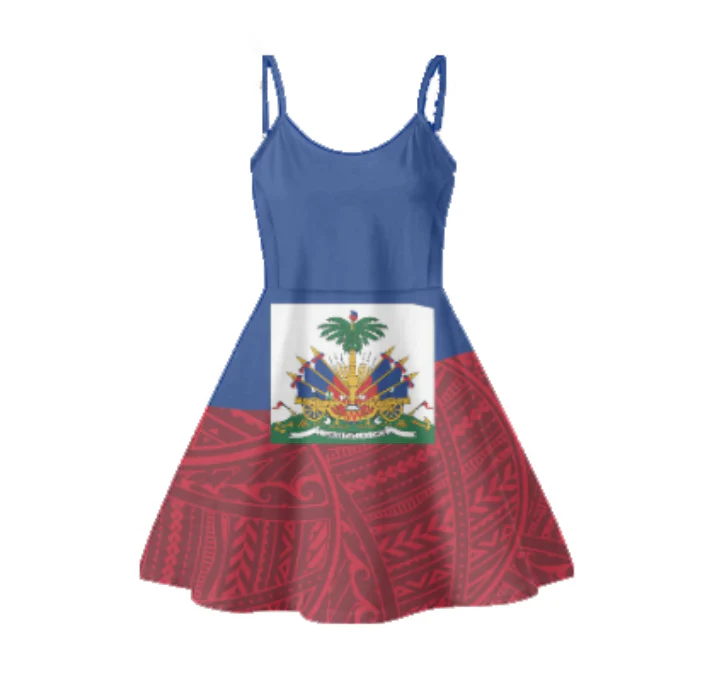 Haiti flag clothing ladies sleeveless slip dresses red and blue haitian flag design backless sling dress hot summer slip skirts - Image 2