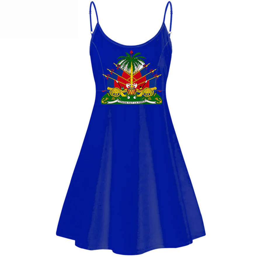 Haiti flag clothing ladies sleeveless slip dresses red and blue haitian flag design backless sling dress hot summer slip skirts - Image 23