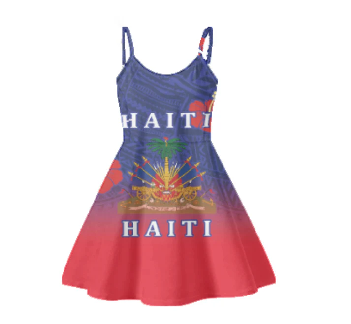 Haiti flag clothing ladies sleeveless slip dresses red and blue haitian flag design backless sling dress hot summer slip skirts - Image 4