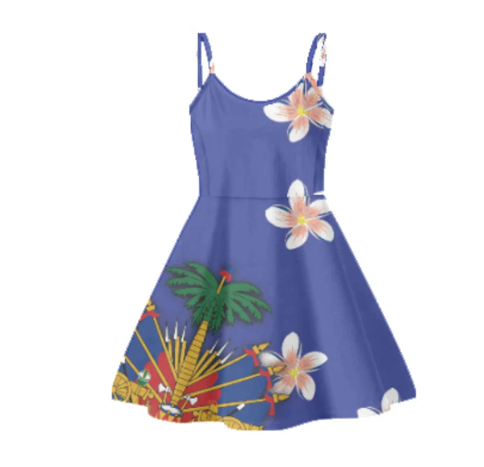 Haiti flag clothing ladies sleeveless slip dresses red and blue haitian flag design backless sling dress hot summer slip skirts - Image 7