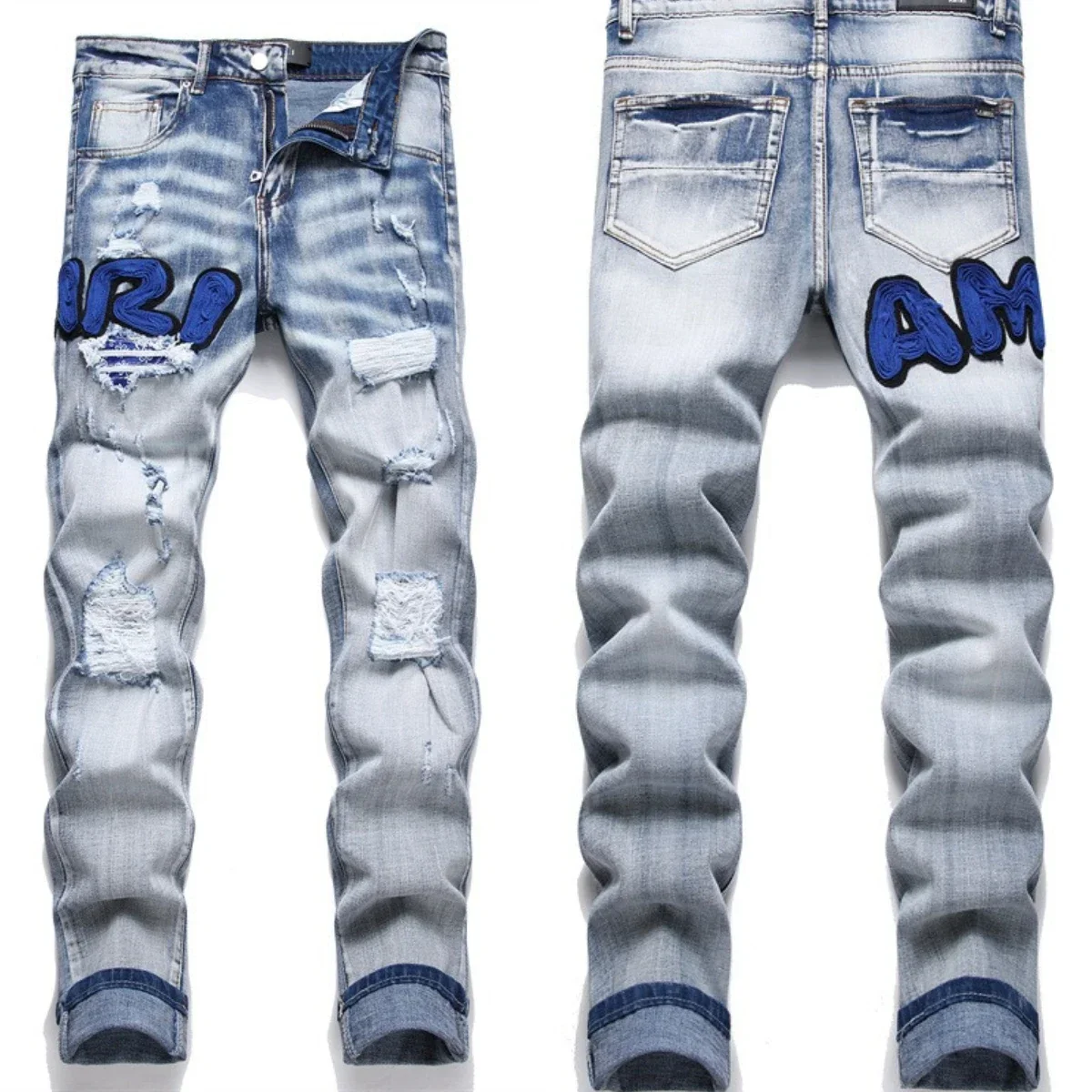 Hand Embroidered Jeans Men National Style Pattern Personality Cotton High Elastic Slim Trousers 3D High Street Wash Hole Skull 4 - Image 2