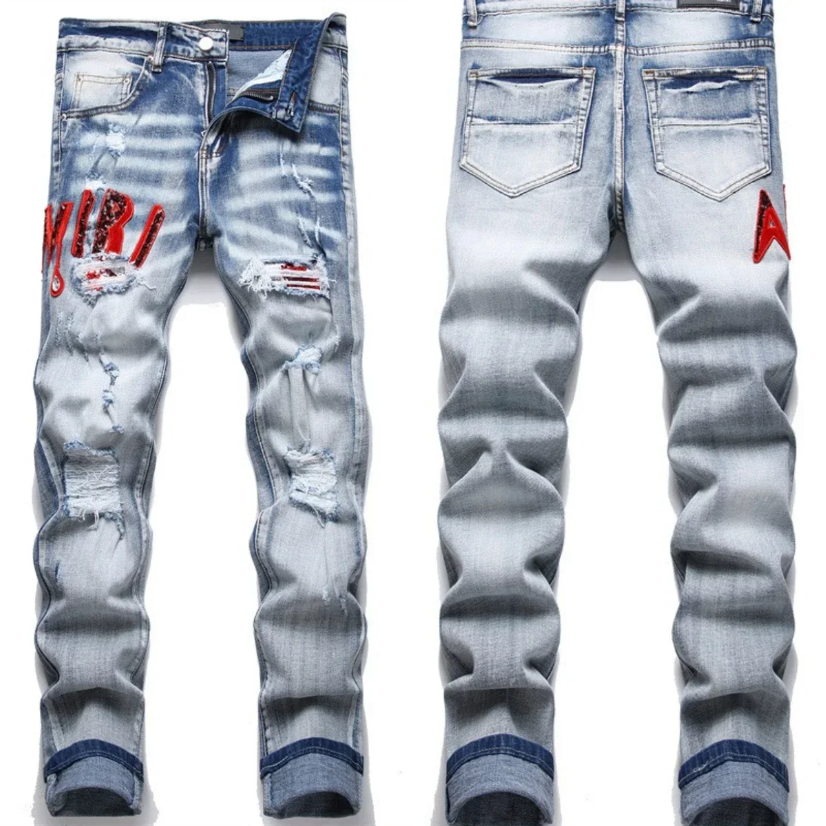 Hand Embroidered Jeans Men National Style Pattern Personality Cotton High Elastic Slim Trousers 3D High Street Wash Hole Skull 4 - Image 5