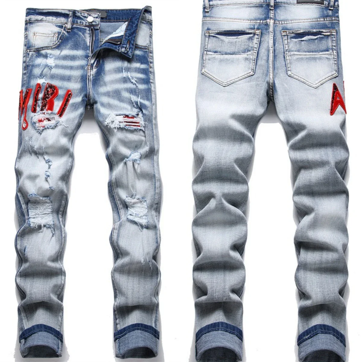 Hand Embroidered Jeans Men National Style Pattern Personality Cotton High Elastic Slim Trousers 3D High Street Wash Hole Skull 4 - Image 8