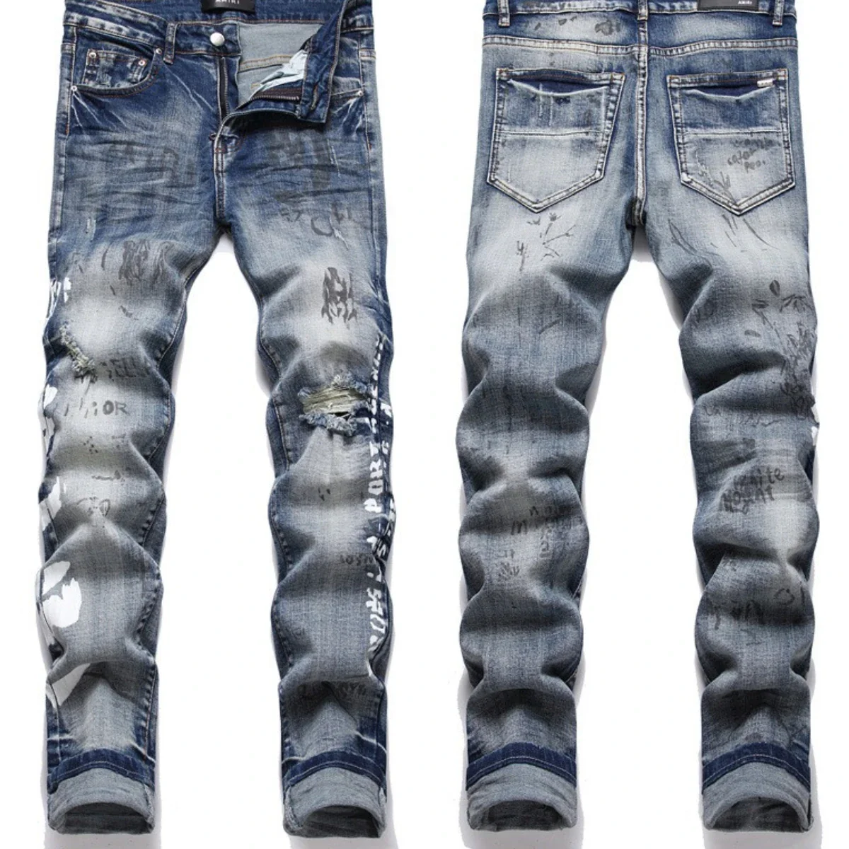Hand Embroidered Jeans Men National Style Pattern Personality Cotton High Elastic Slim Trousers 3D High Street Wash Hole Skull 4 - Image 9