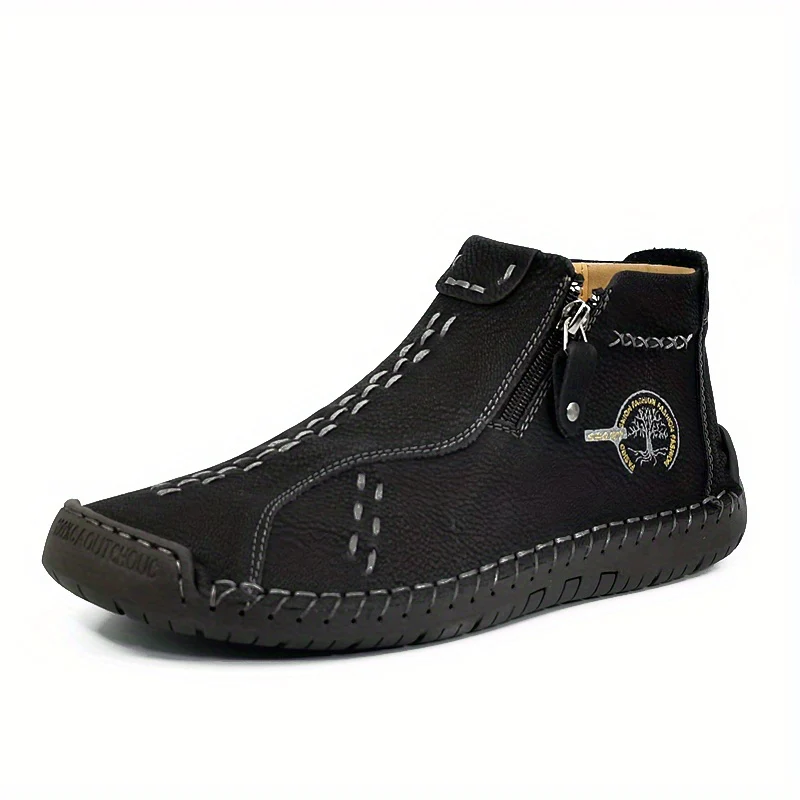 Handmade Men's Ankle Boots, Classic Stitching Outdoor Casual Zipper Shoes - Image 14