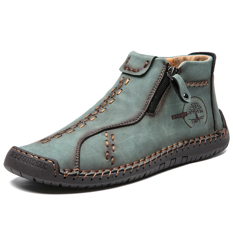 Handmade Men's Ankle Boots, Classic Stitching Outdoor Casual Zipper Shoes - Image 44