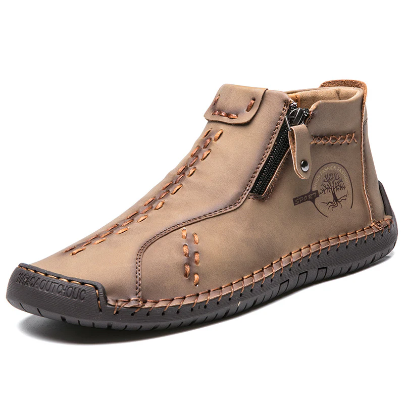 Handmade Men's Ankle Boots, Classic Stitching Outdoor Casual Zipper Shoes - Image 49