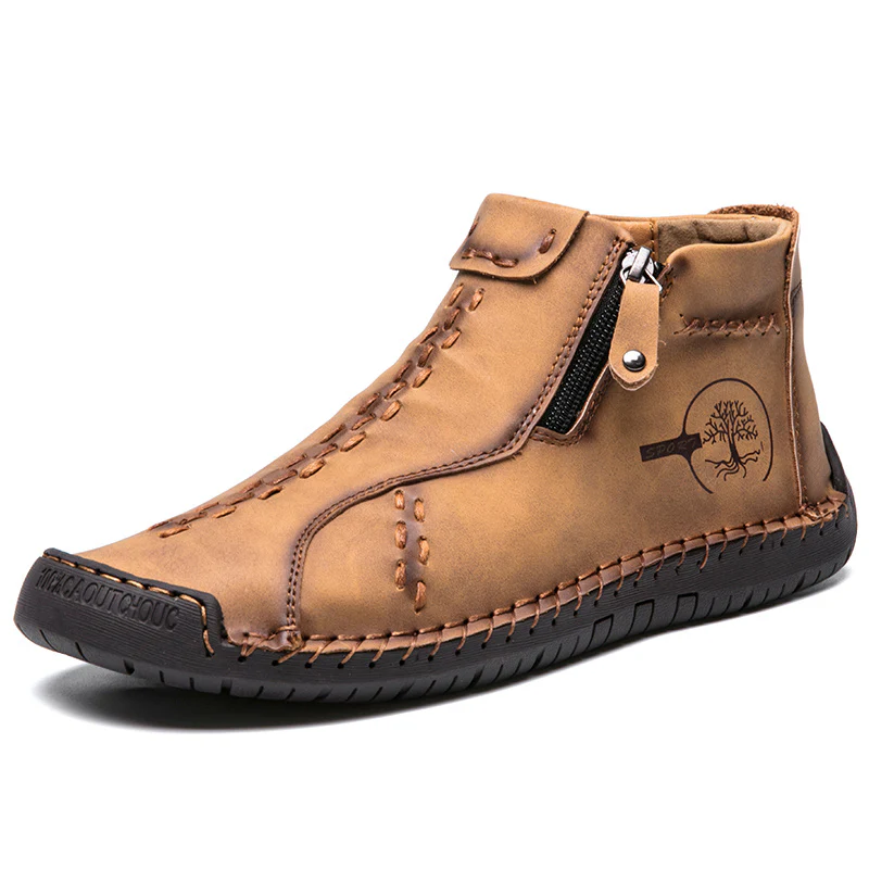 Handmade Men's Ankle Boots, Classic Stitching Outdoor Casual Zipper Shoes - Image 55