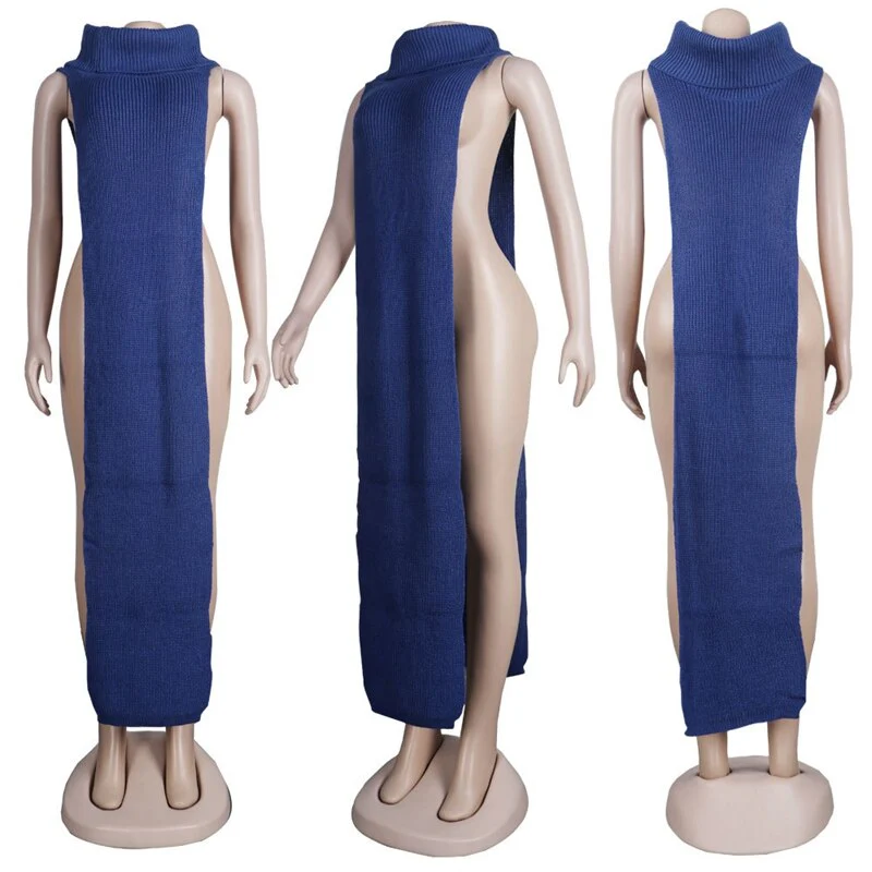 Sexy Knitted Side Split Sweater Dress Sleeveless Spring Clothes - Image 3